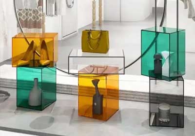 Clear acrylic sheets from PrimePlasts.co.uk used in modern interior design and retail displays