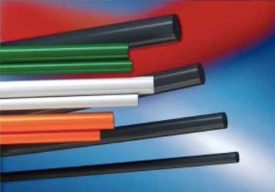 Close-up of engineering plastic rods in different materials and sizes available in the UK