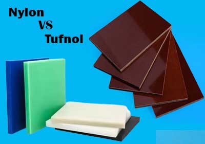 Close-up comparison of Nylon and Tufnol components used in heavy-duty engineering applications