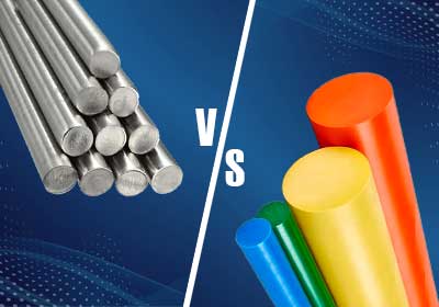 Comparison of metal rods and lightweight plastic rods used in engineering applications